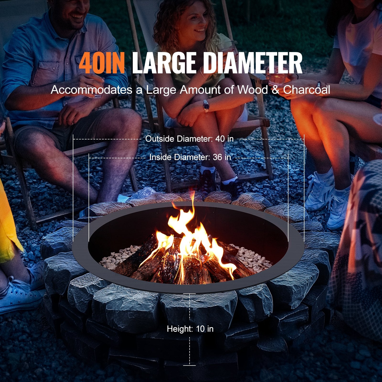 Pool Covers & Accessories: VEVOR Fire Pit Ring, 40-Inch Outer/36-Inch Inner Diameter, 10inch Height 2.5mm Thick Fire Pit Insert, Heavy Duty Carbon Steel Liner DIY Campfire Ring above or In-Ground, for Outdoor Camping, Bonfires