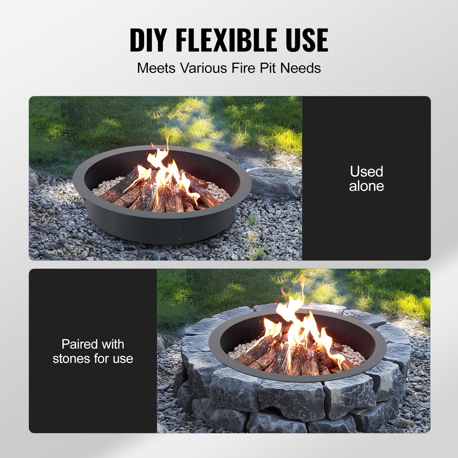 Pool Covers & Accessories: VEVOR Fire Pit Ring, 40-Inch Outer/36-Inch Inner Diameter, 10inch Height 2.5mm Thick Fire Pit Insert, Heavy Duty Carbon Steel Liner DIY Campfire Ring above or In-Ground, for Outdoor Camping, Bonfires