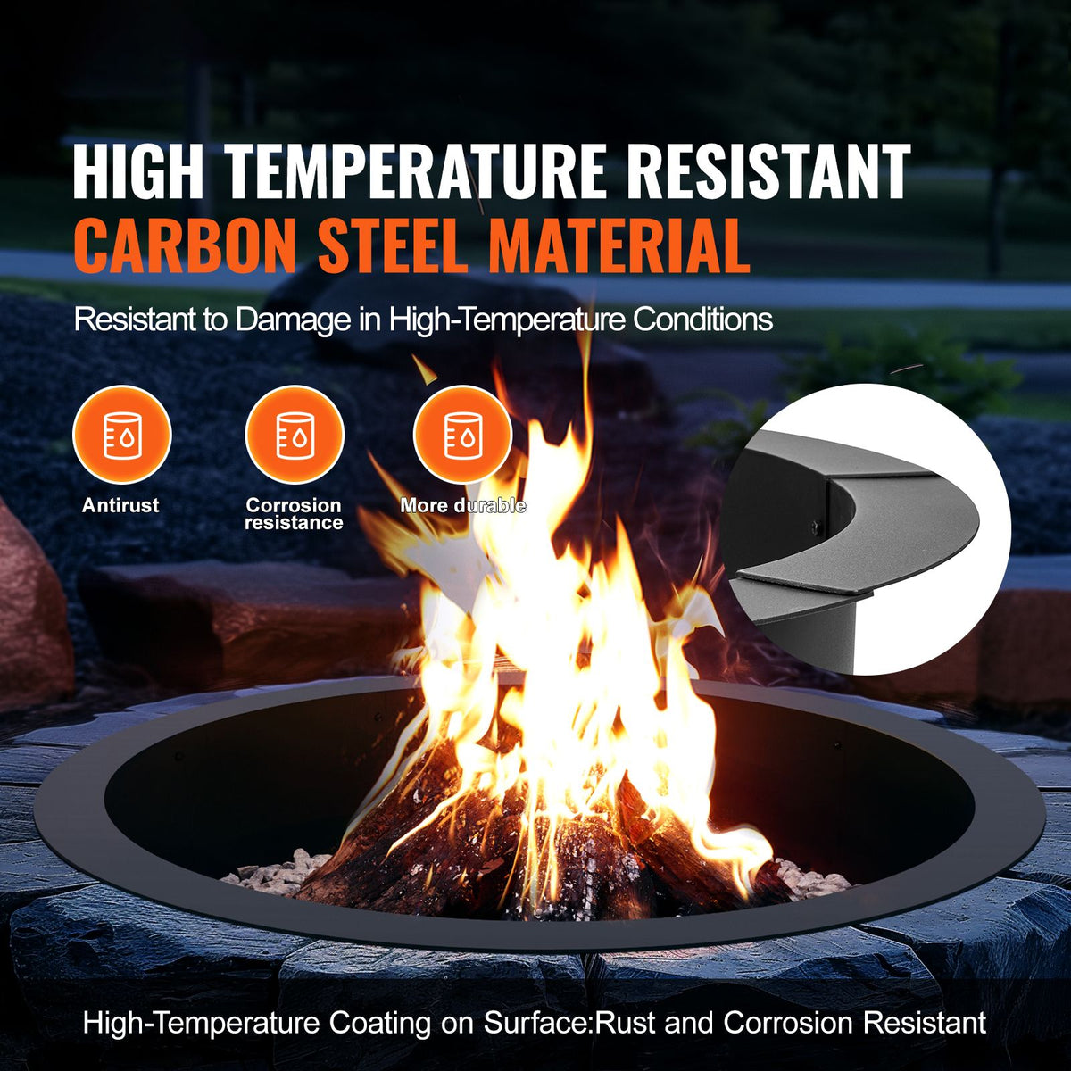 Fire Pit Ring, 44-Inch Outer/39-Inch Inner Diameter, 10inch Height 2.5mm Thick Fire Pit Insert, Heavy Duty Carbon Steel Liner DIY Campfire Ring above or In-Ground, for Outdoor Camping, Bonfires