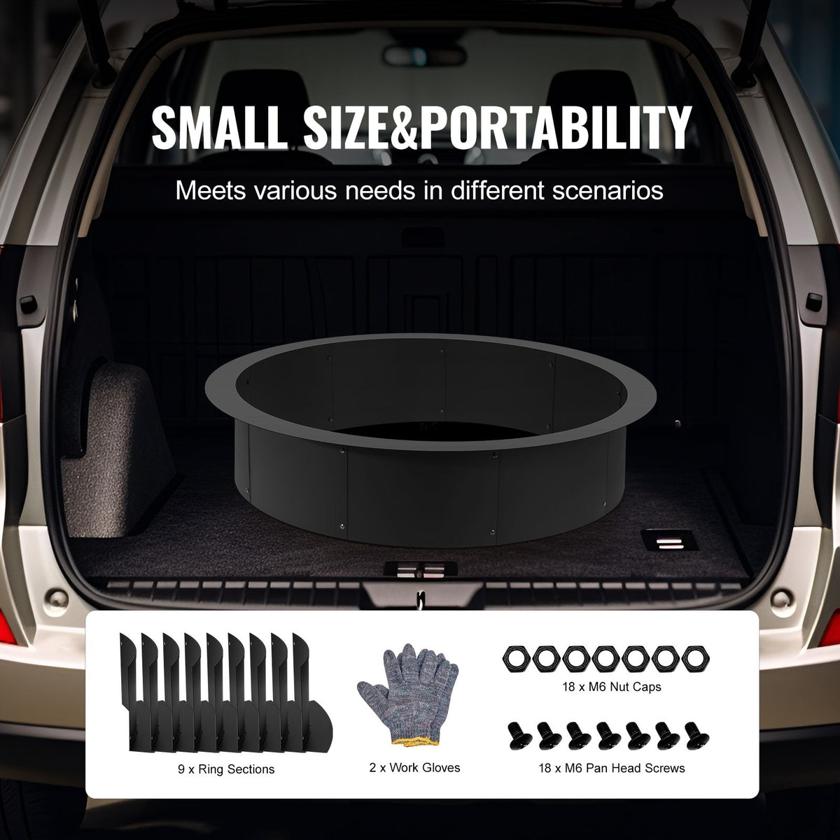 Fire Pit Ring, 44-Inch Outer/39-Inch Inner Diameter, 10inch Height 2.5mm Thick Fire Pit Insert, Heavy Duty Carbon Steel Liner DIY Campfire Ring above or In-Ground, for Outdoor Camping, Bonfires