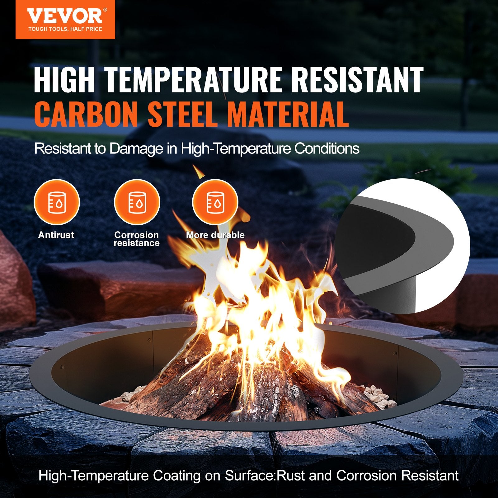 Fire Pits: VEVOR Fire Pit Ring Round Inner Steel Liner DIY Campfire Firepit