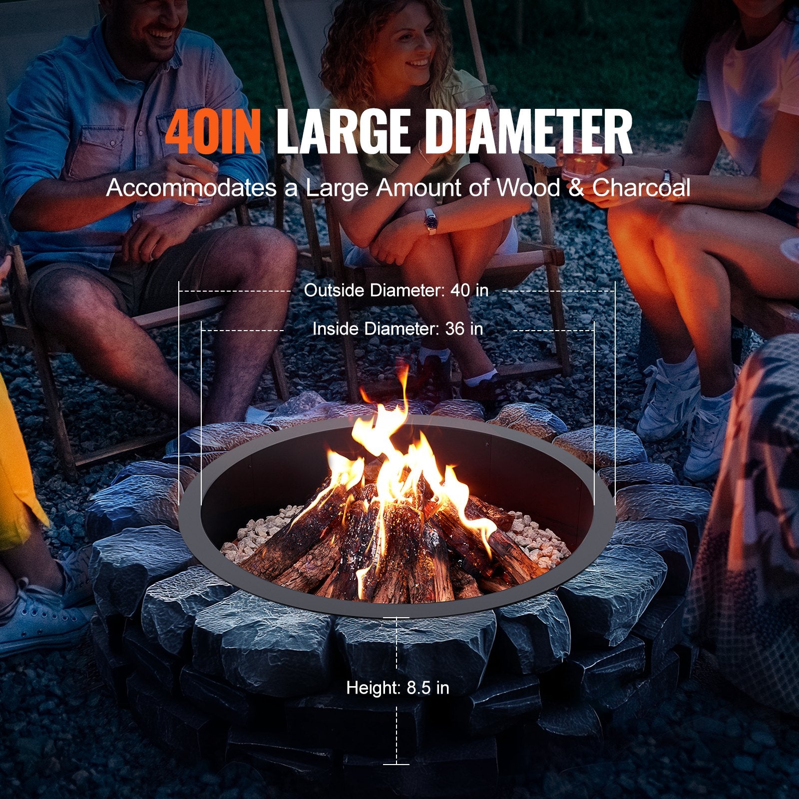 Fire Pits: VEVOR Fire Pit Ring Round Inner Steel Liner DIY Campfire Firepit