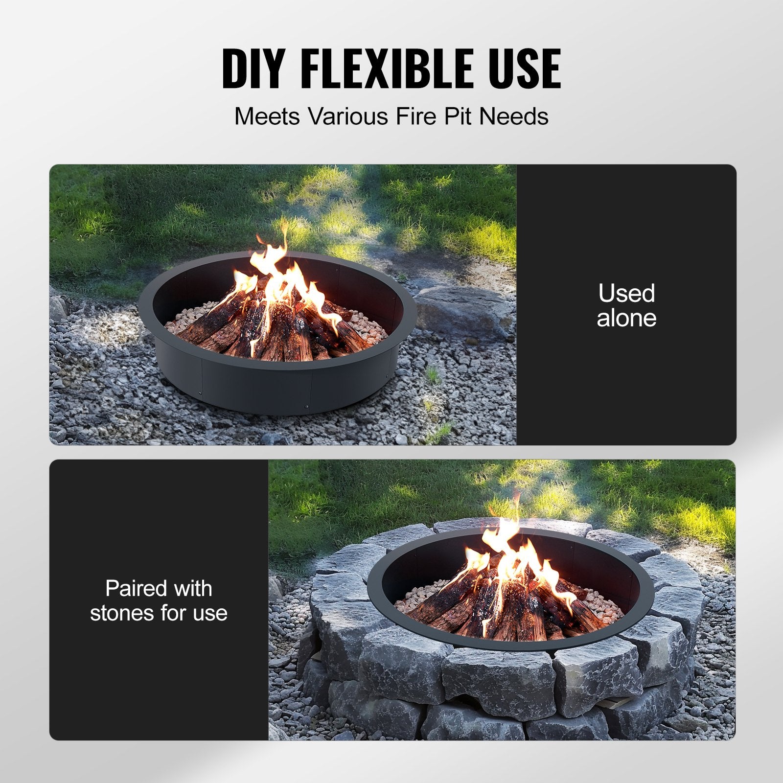 Fire Pits: VEVOR Fire Pit Ring Round Inner Steel Liner DIY Campfire Firepit