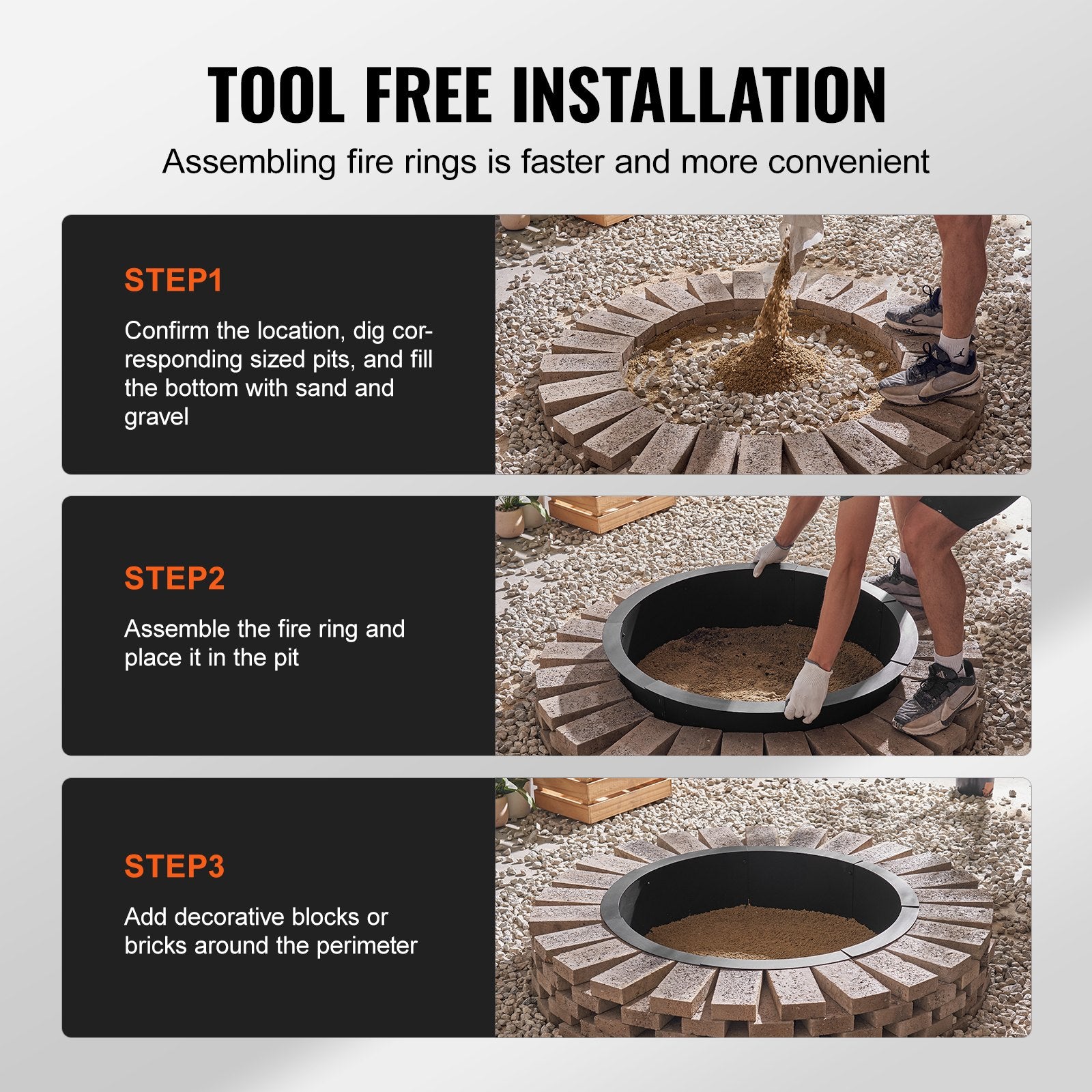 Fire Pits: VEVOR Fire Pit Ring Round Inner Steel Liner DIY Campfire Firepit