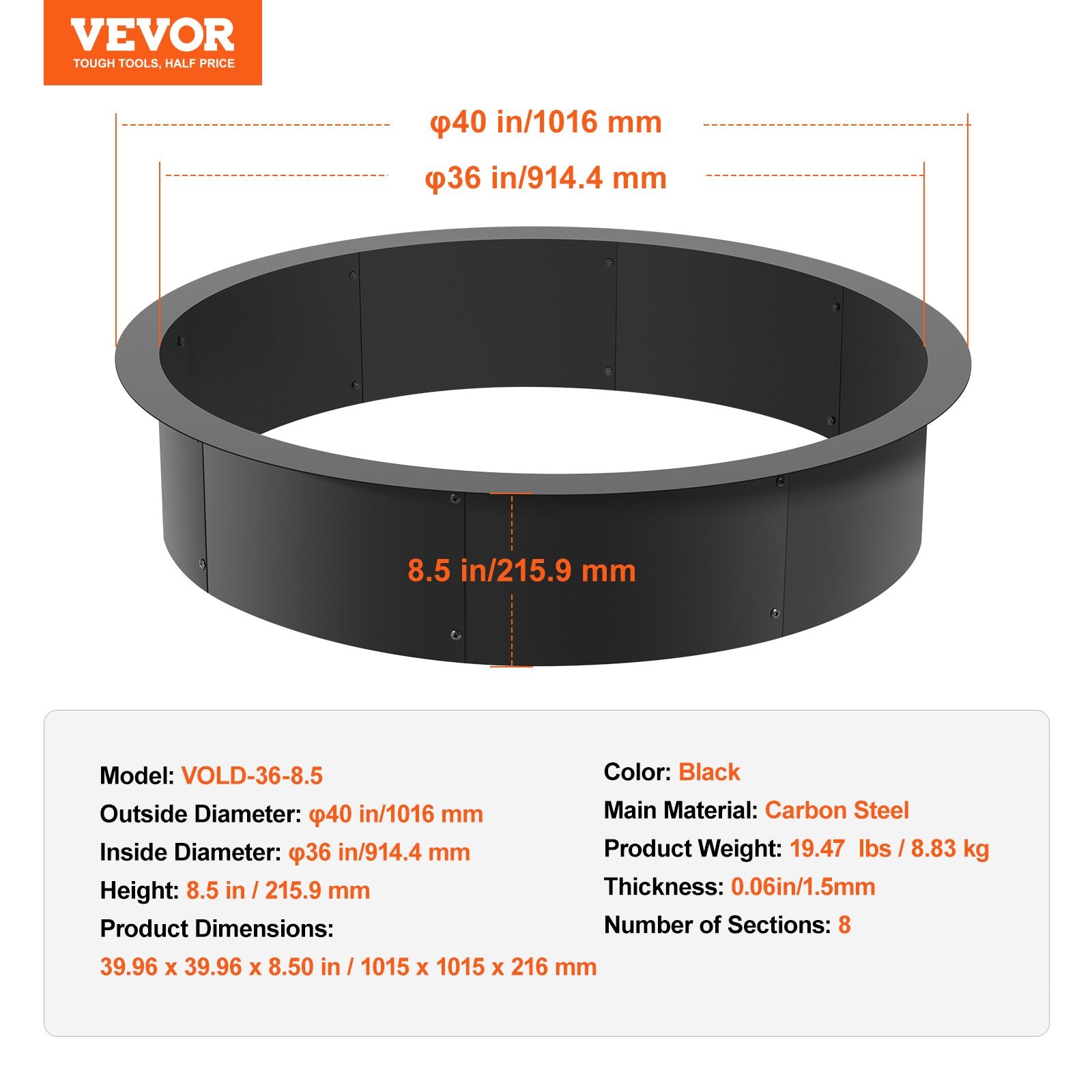 Fire Pits: VEVOR Fire Pit Ring Round Inner Steel Liner DIY Campfire Firepit