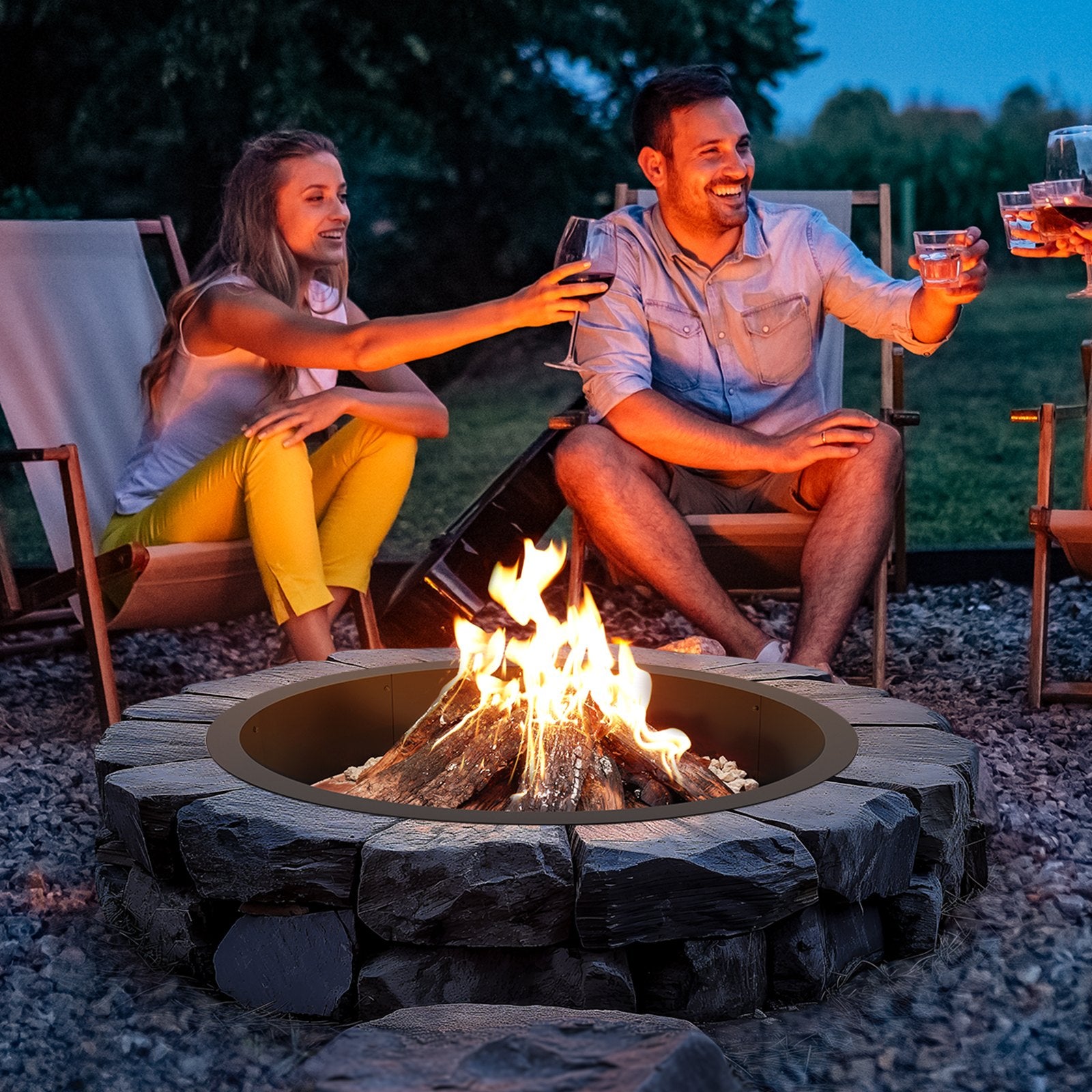Fire Pits: VEVOR Fire Pit Ring Round Inner Steel Liner DIY Campfire Firepit