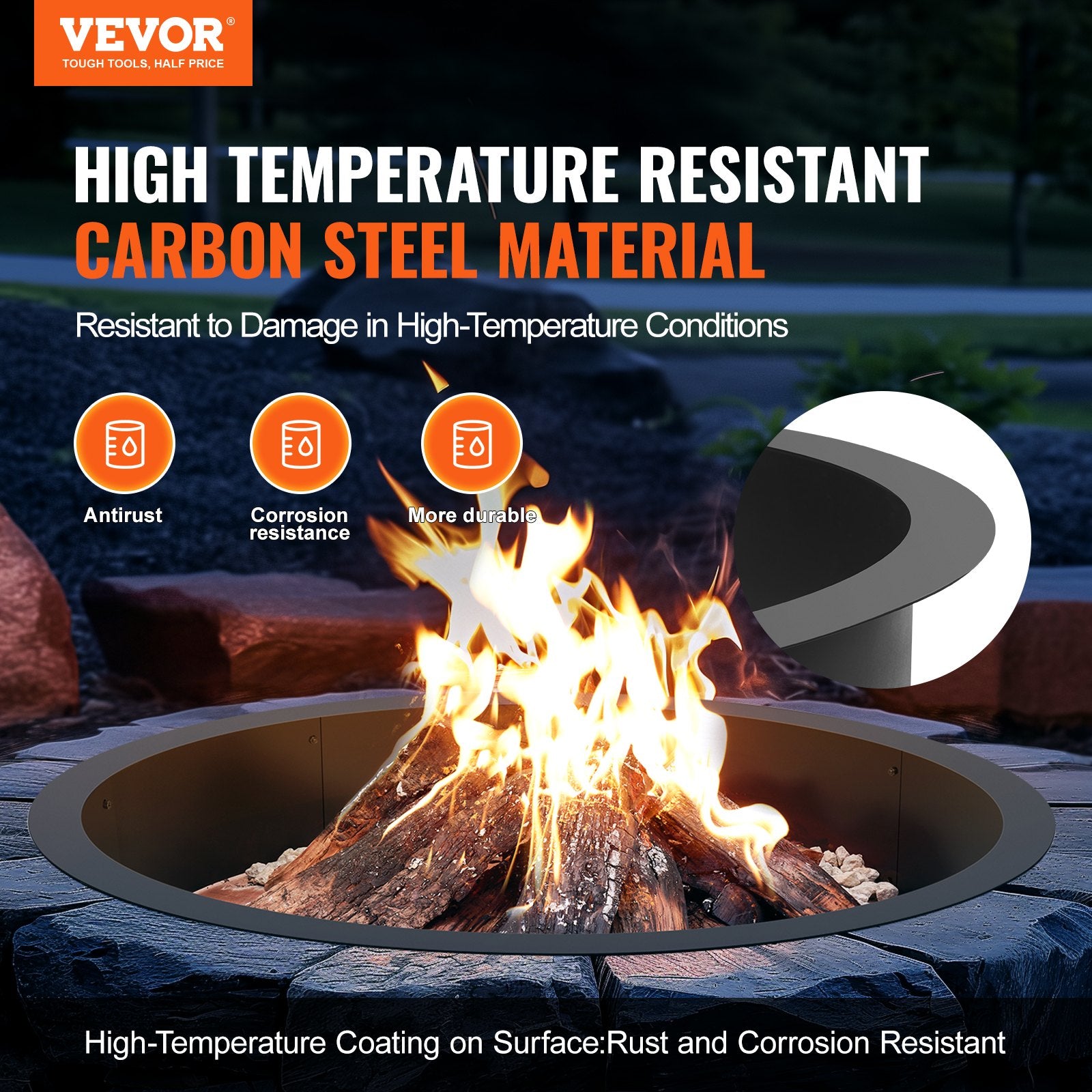 Fire Pits: VEVOR Fire Pit Ring Round 45 Inch Outer Steel Liner DIY Campfire Ring Firepit