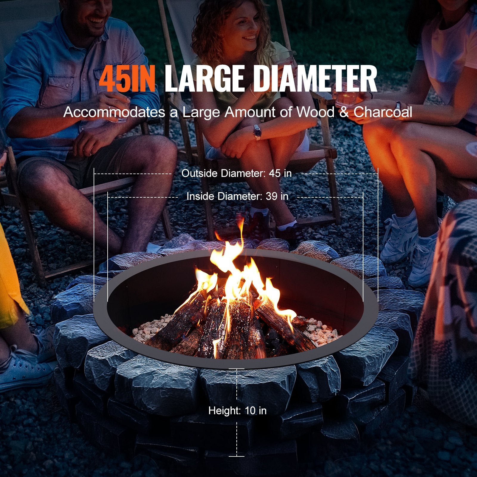 Fire Pits: VEVOR Fire Pit Ring Round 45 Inch Outer Steel Liner DIY Campfire Ring Firepit