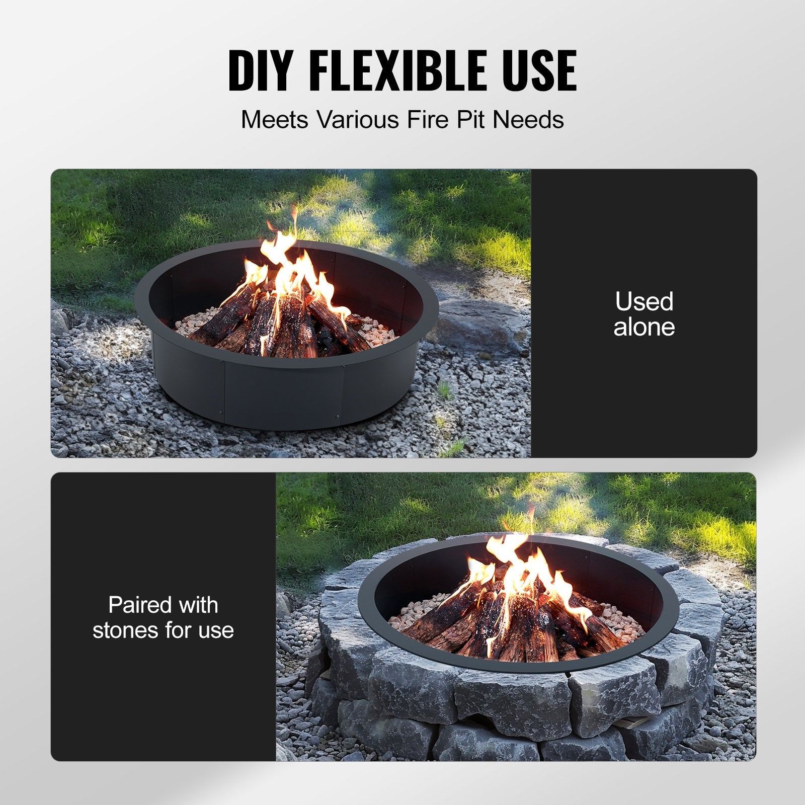 Fire Pits: VEVOR Fire Pit Ring Round 45 Inch Outer Steel Liner DIY Campfire Ring Firepit
