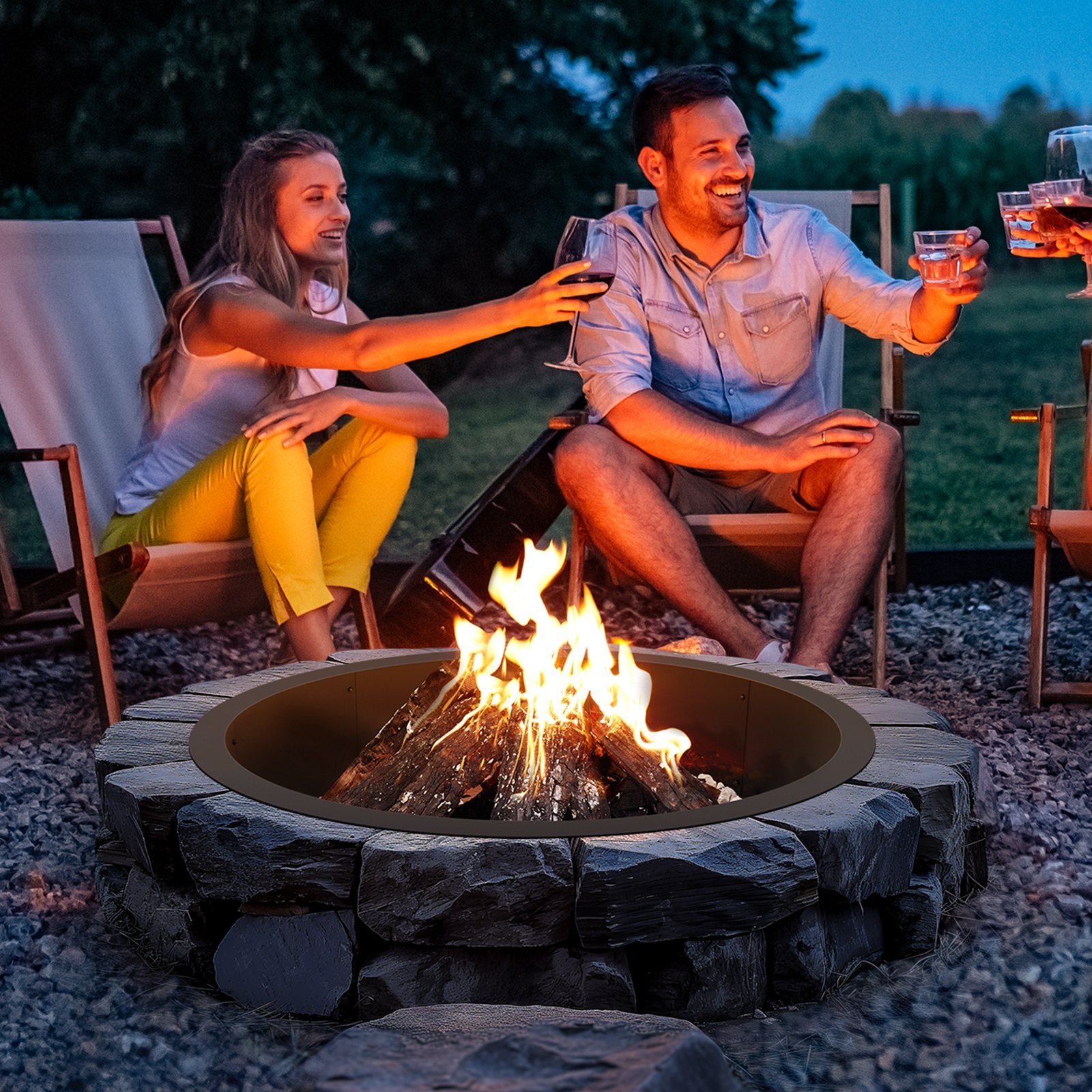 Fire Pits: VEVOR Fire Pit Ring Round 45 Inch Outer Steel Liner DIY Campfire Ring Firepit