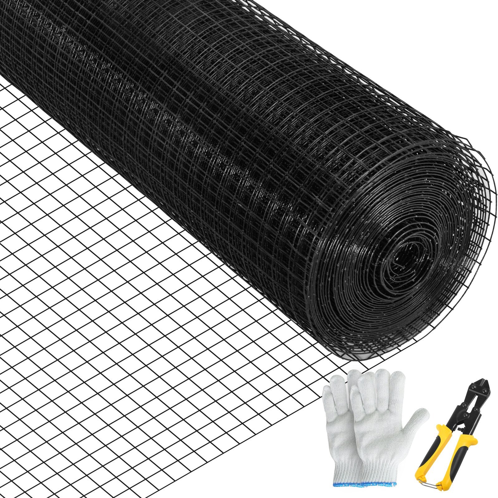 Hardware Cloth, 24"" x50\' & 1""x1"" Mesh Size, Galvanized Steel Vinyl Coated 16 Gauge Welded Wire with A Cutting Plier & A Pair of Fabric Gloves, for Garden Fencing & Pet Enclosures, Black