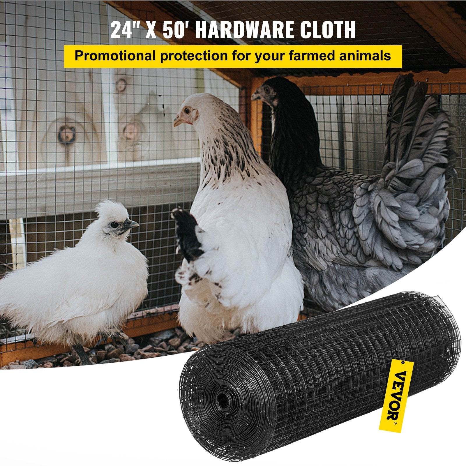 Hardware Cloth, 24"" x50\' & 1""x1"" Mesh Size, Galvanized Steel Vinyl Coated 16 Gauge Welded Wire with A Cutting Plier & A Pair of Fabric Gloves, for Garden Fencing & Pet Enclosures, Black