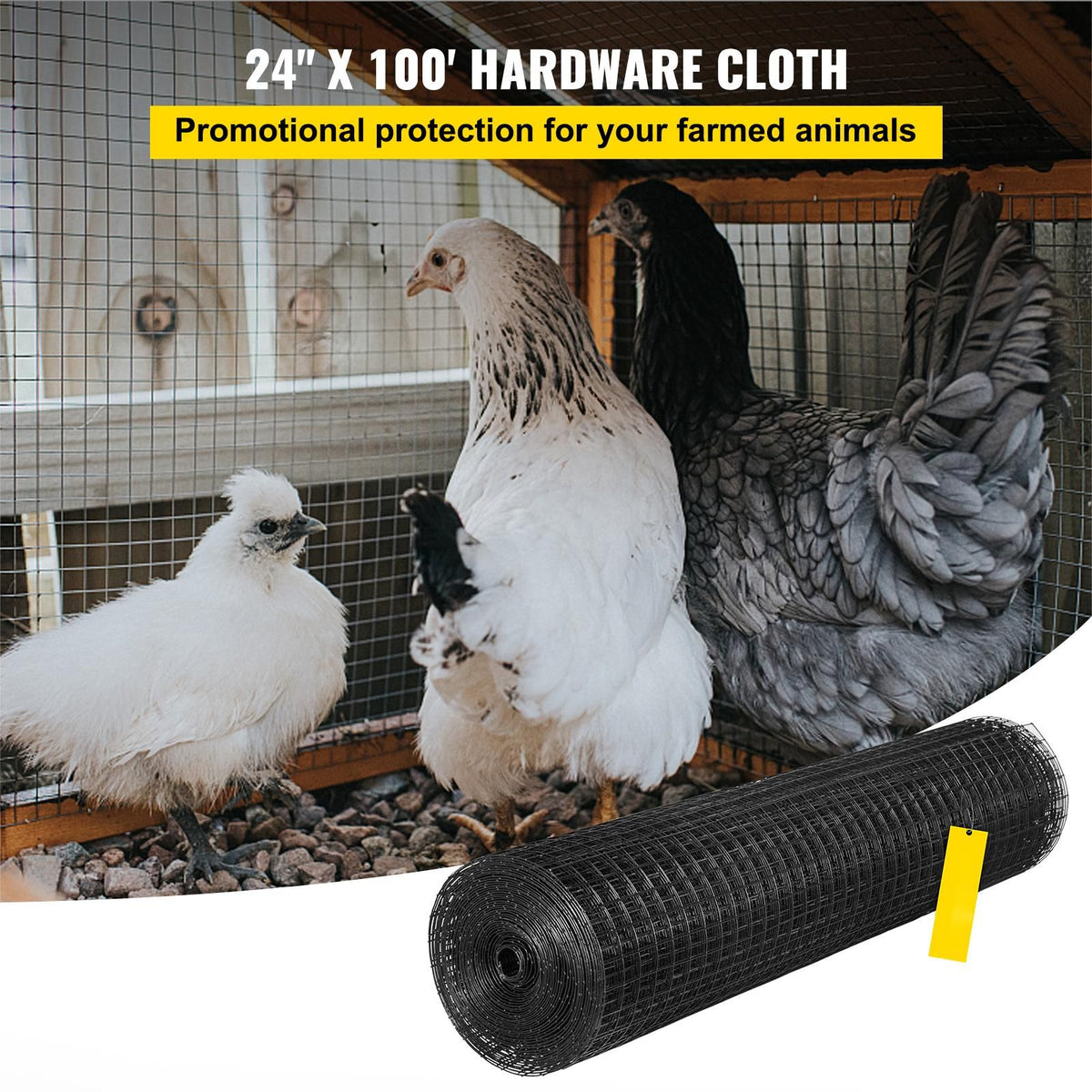 Hardware Cloth, 24" x 100' & 1"x1" Mesh Size, Galvanized Steel Vinyl Coated 16 Gauge Chicken Wire Fencing with A Cutting Plier & A Pair of Fabric Gloves, for Garden Fencing & Pet Enclosures,