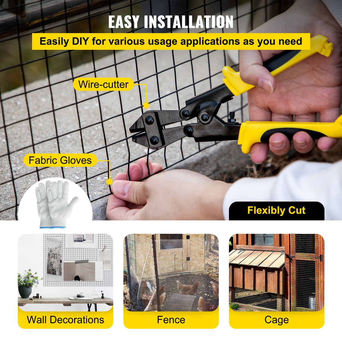 Hardware Cloth, 24" x 100' & 1"x1" Mesh Size, Galvanized Steel Vinyl Coated 16 Gauge Chicken Wire Fencing with A Cutting Plier & A Pair of Fabric Gloves, for Garden Fencing & Pet Enclosures,