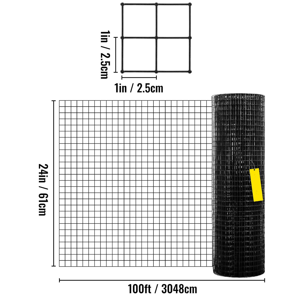 Hardware Cloth, 24" x 100' & 1"x1" Mesh Size, Galvanized Steel Vinyl Coated 16 Gauge Chicken Wire Fencing with A Cutting Plier & A Pair of Fabric Gloves, for Garden Fencing & Pet Enclosures,