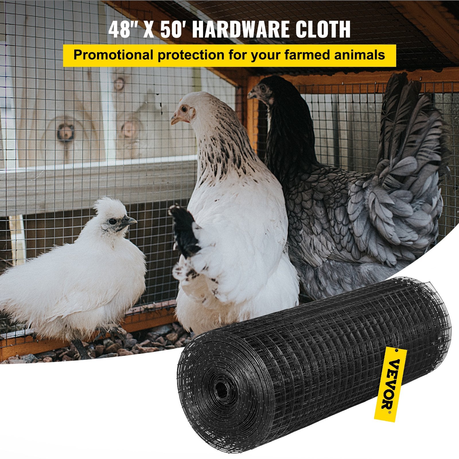 Fencing: VEVOR Hardware Cloth, 48"" x 50\' & 1""x1"" Mesh Size, Galvanized Steel Vinyl Coated 16 Gauge Chicken Wire Fencing with A Cutting Plier & A Pair of Fabric Gloves, for Garden Fencing & Pet Enclosures,
