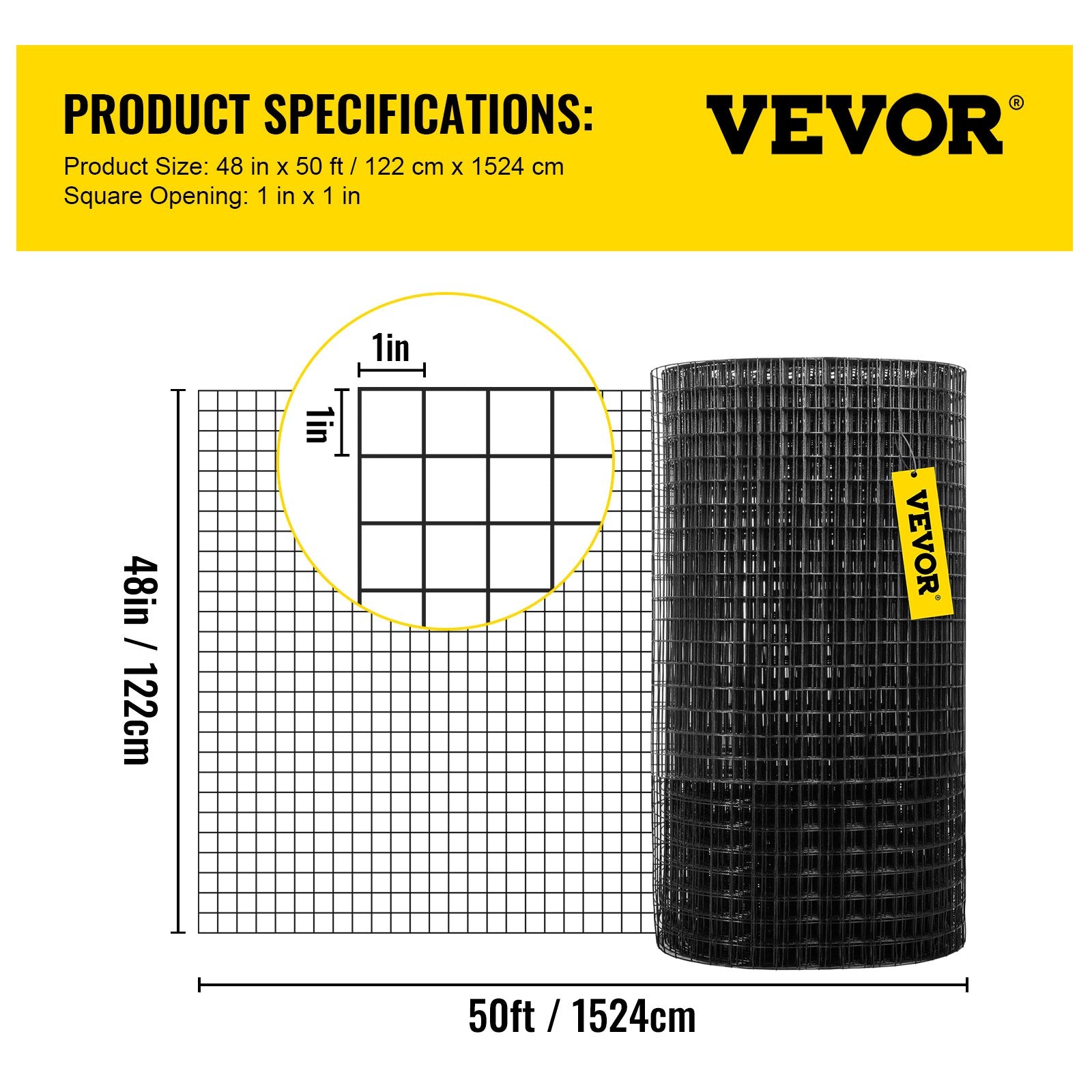 Fencing: VEVOR Hardware Cloth, 48"" x 50\' & 1""x1"" Mesh Size, Galvanized Steel Vinyl Coated 16 Gauge Chicken Wire Fencing with A Cutting Plier & A Pair of Fabric Gloves, for Garden Fencing & Pet Enclosures,
