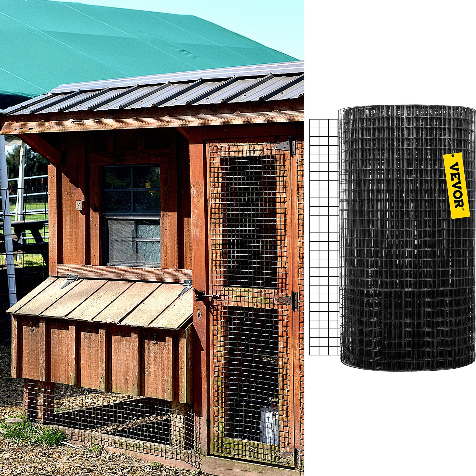 Fencing: VEVOR Hardware Cloth, 48"" x 50\' & 1""x1"" Mesh Size, Galvanized Steel Vinyl Coated 16 Gauge Chicken Wire Fencing with A Cutting Plier & A Pair of Fabric Gloves, for Garden Fencing & Pet Enclosures,