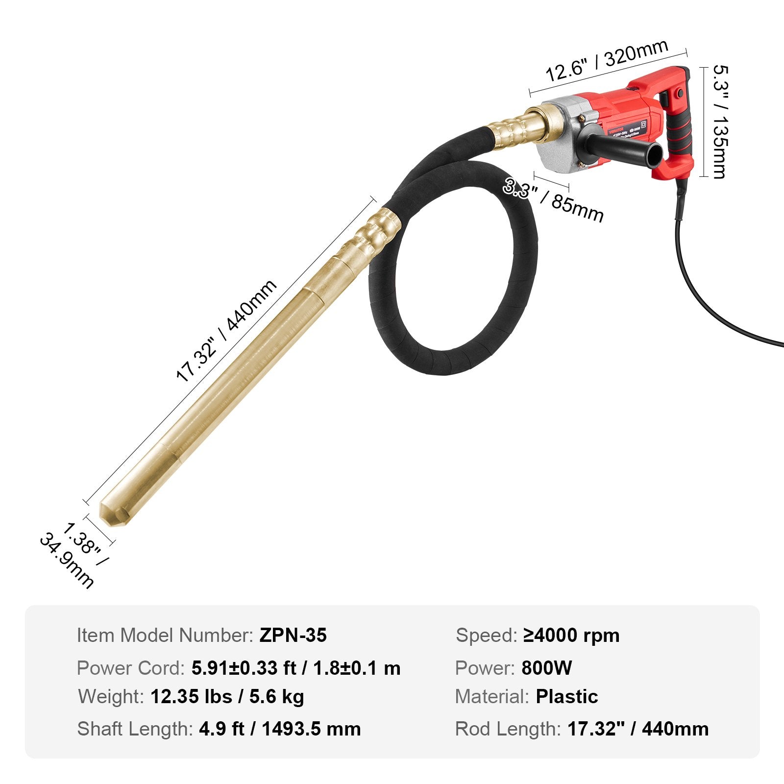 Pool Sweeps & Vacuums: VEVOR Handheld Electric Concrete Vibrator 800W 1.5M Shaft Air Bubble Remover