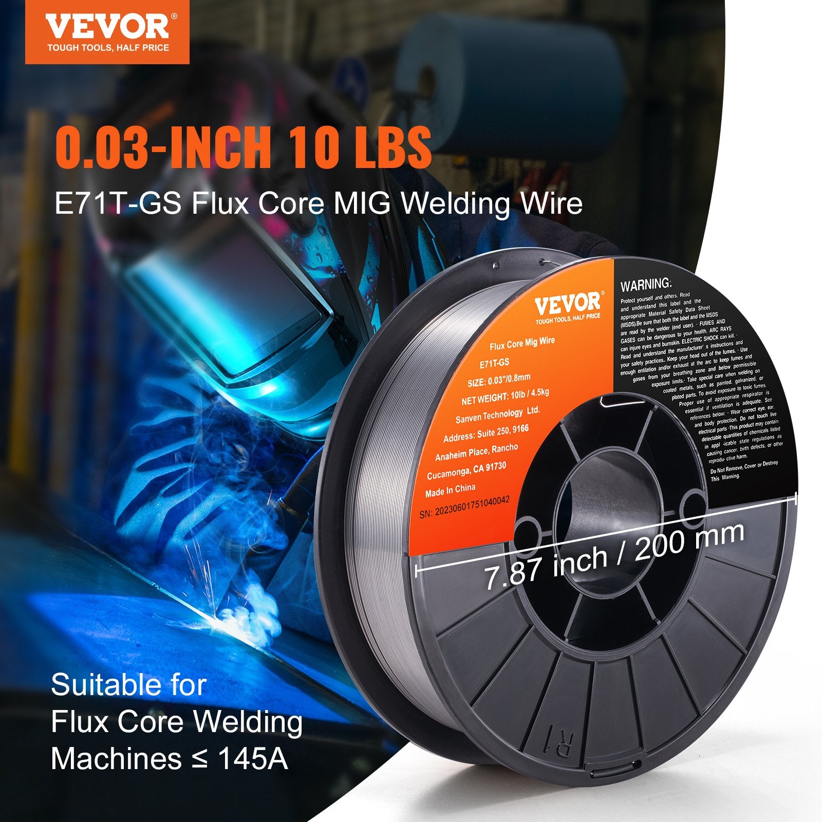 Automotive Repair & Speciality Tools: VEVOR Flux Core Welding Wire, E71T-GS 0.030-inch 10LBS, Gasless Mild Steel MIG Welding Wire with Low Splatter for All Position Arc Welding and Outdoor Use