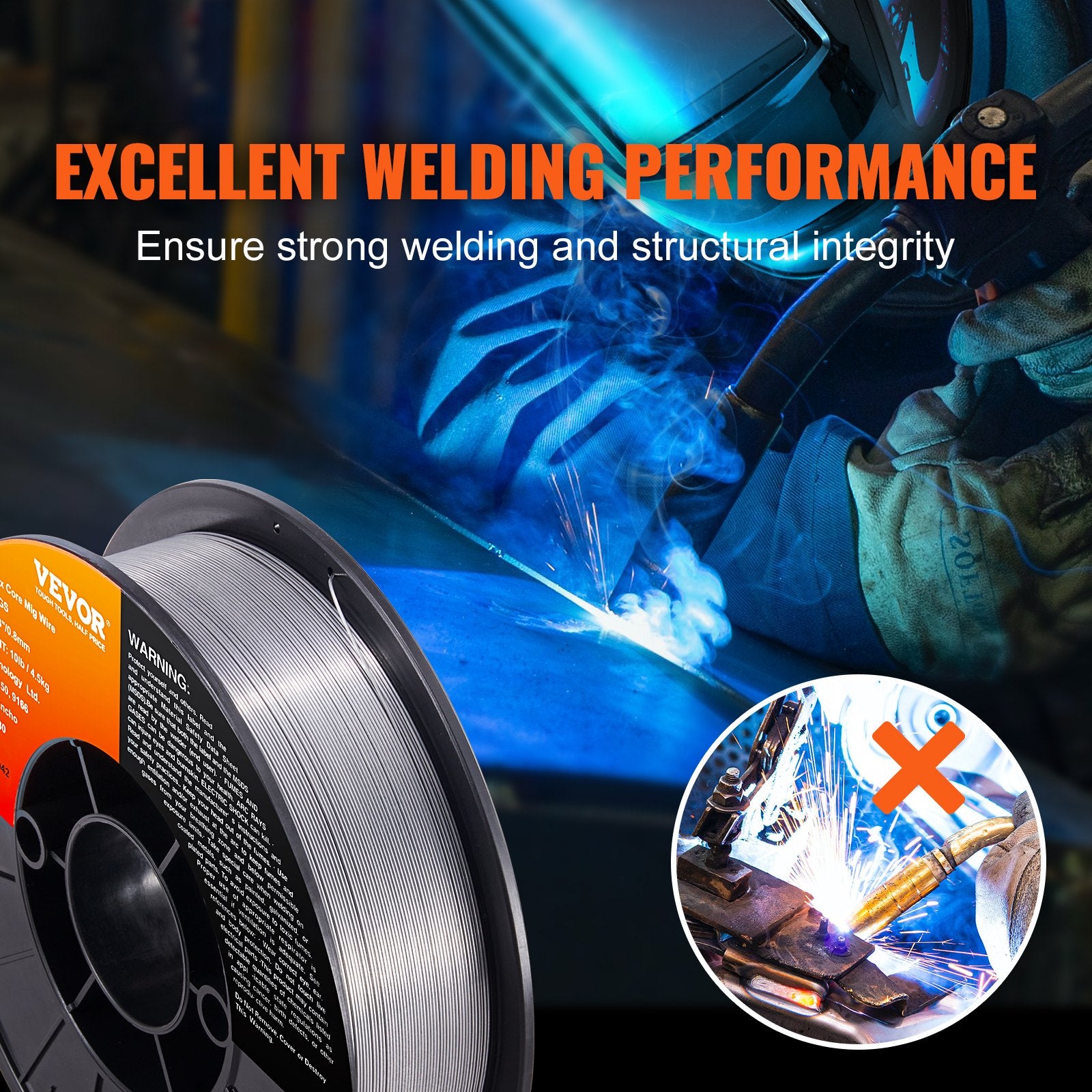 Automotive Repair & Speciality Tools: VEVOR Flux Core Welding Wire, E71T-GS 0.030-inch 10LBS, Gasless Mild Steel MIG Welding Wire with Low Splatter for All Position Arc Welding and Outdoor Use