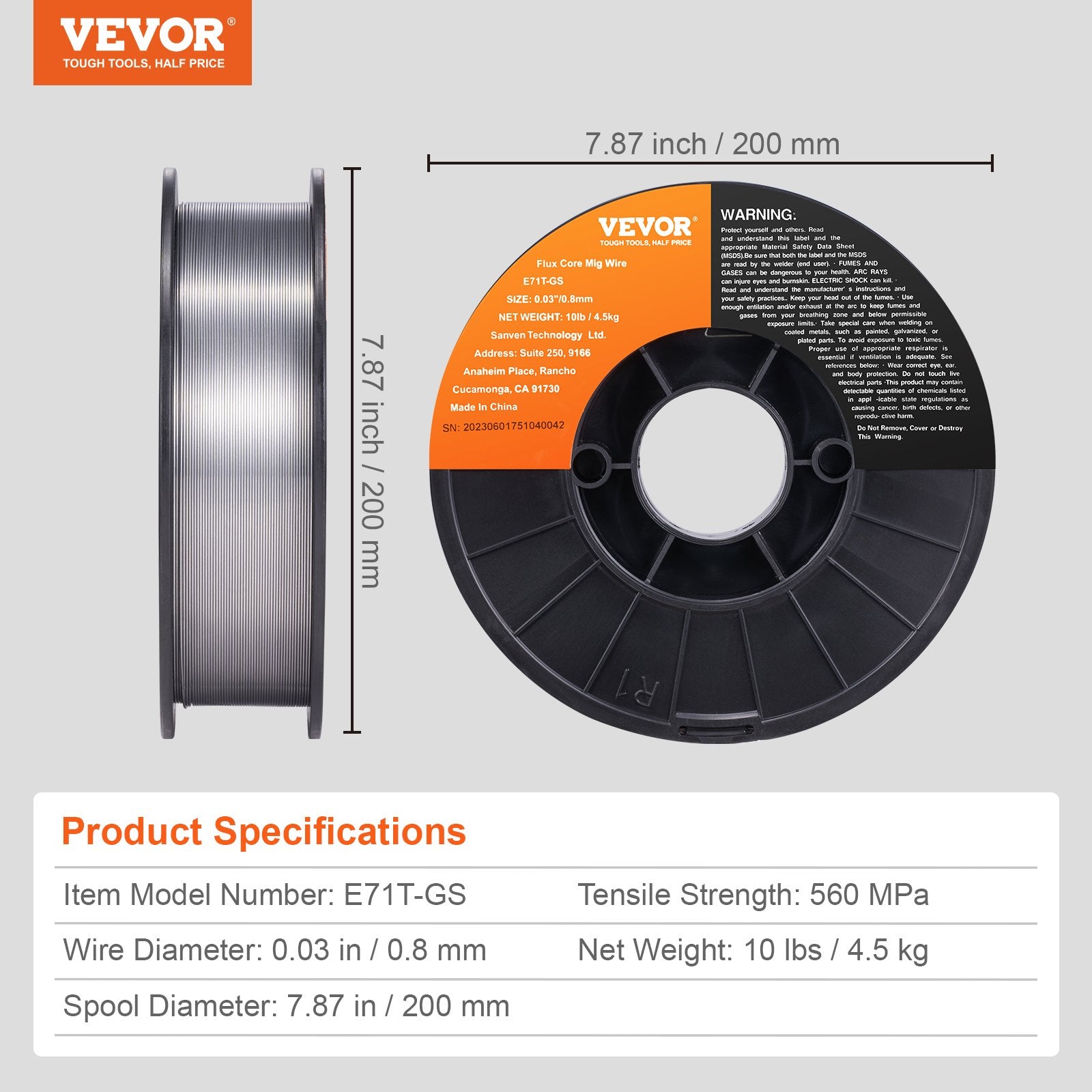 Automotive Repair & Speciality Tools: VEVOR Flux Core Welding Wire, E71T-GS 0.030-inch 10LBS, Gasless Mild Steel MIG Welding Wire with Low Splatter for All Position Arc Welding and Outdoor Use