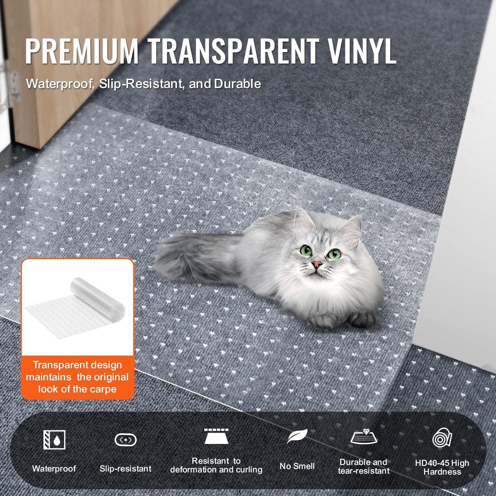Carpet Protector for Pets, 15" x 4' PVC Scratch-Proof Cat Carpet Protector for Doorway, Anti-Slip Cat Scratch Protector Mat, Easy to Cut Plastic Carpet Scratch Stopper, Cat Scratch Guard Carpet