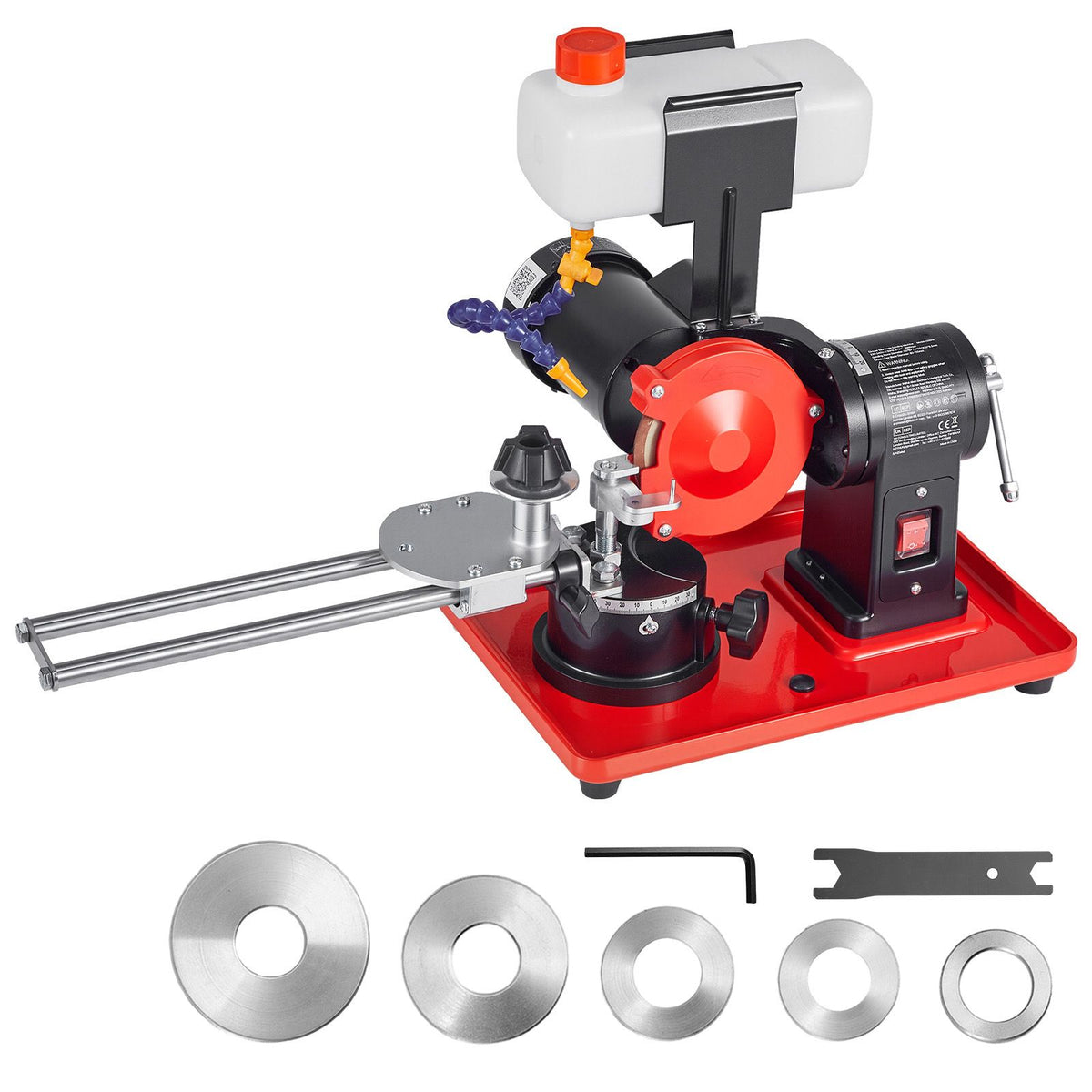 Circular Saw Blade Sharpener with Water Tank, 370W 2890RPM Rotary Angle Mill Grinder, Water Injection Sharpening Machine with 125mm Grinding Wheel - Fits Φ80mm to Φ700mm Circular Saw Blades
