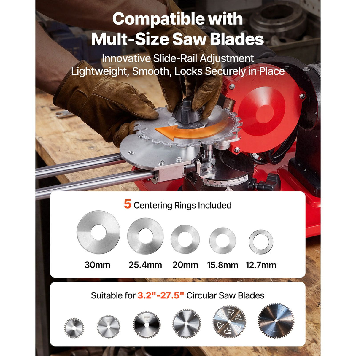 Circular Saw Blade Sharpener with Water Tank, 370W 2890RPM Rotary Angle Mill Grinder, Water Injection Sharpening Machine with 125mm Grinding Wheel - Fits Φ80mm to Φ700mm Circular Saw Blades