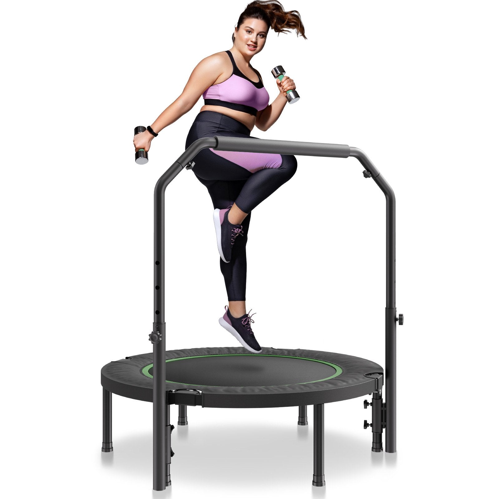 Ball Pits & Play Pens: VEVOR Foldable Mini Trampoline, 40 Inch Fitness Rebounder, Max Load 330lbs Exercise Trampoline, Stable & Quiet Trampoline with 4 Level Height Adjustable Foam Handle, for Adults Indoor/Garden Workout