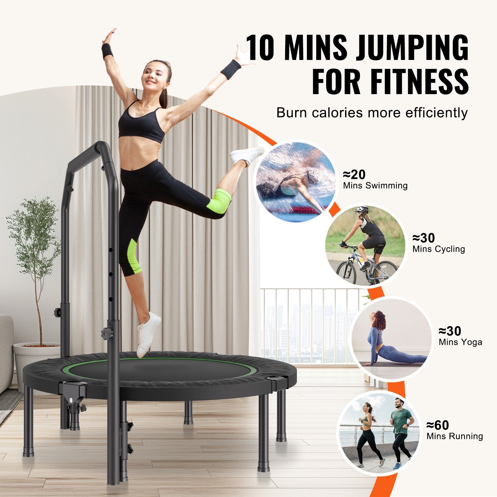 Ball Pits & Play Pens: VEVOR Foldable Mini Trampoline, 40 Inch Fitness Rebounder, Max Load 330lbs Exercise Trampoline, Stable & Quiet Trampoline with 4 Level Height Adjustable Foam Handle, for Adults Indoor/Garden Workout