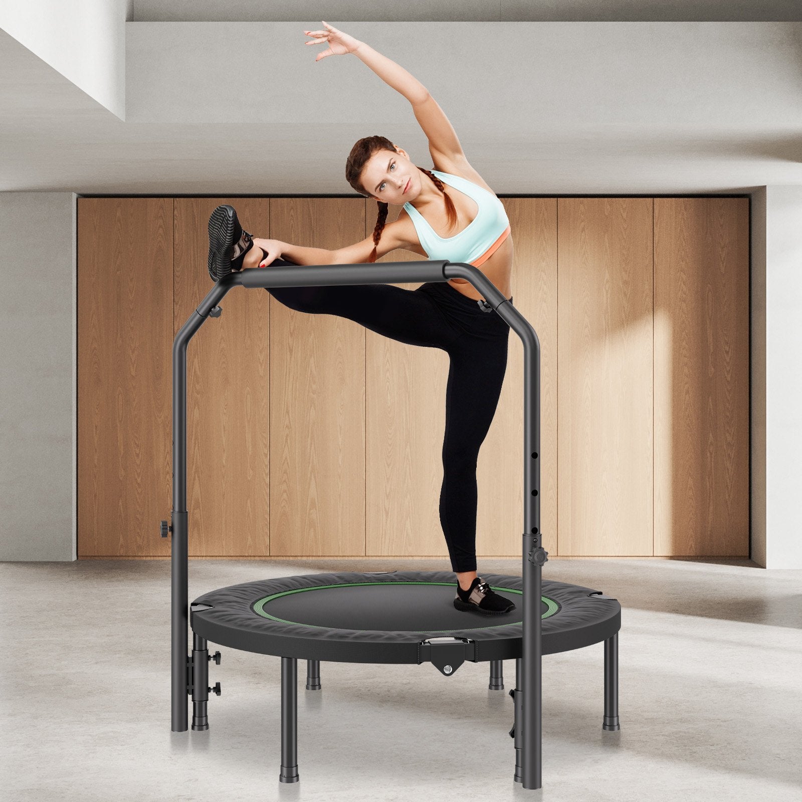 Ball Pits & Play Pens: VEVOR Foldable Mini Trampoline, 40 Inch Fitness Rebounder, Max Load 330lbs Exercise Trampoline, Stable & Quiet Trampoline with 4 Level Height Adjustable Foam Handle, for Adults Indoor/Garden Workout