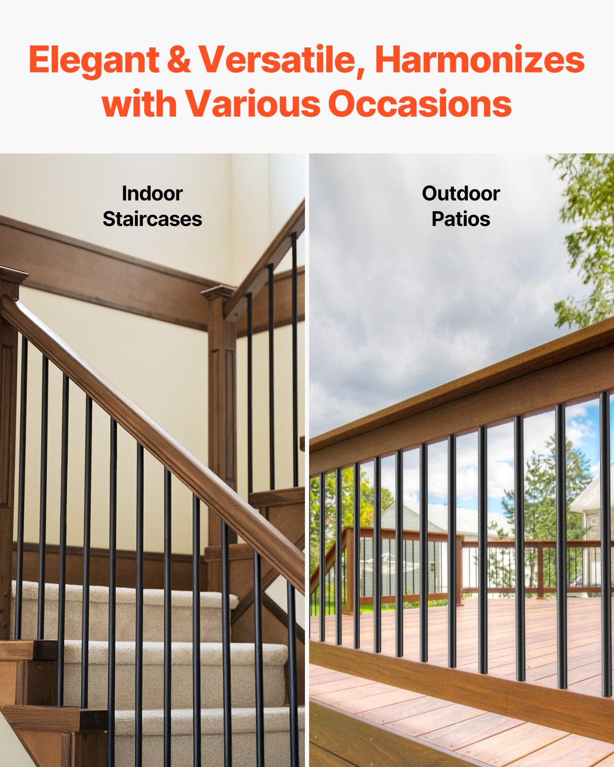 Building Toys: VEVOR Staircase Balusters 101 Pack, 660 mm Aluminum Stair Balusters, 19 mm Water-Proof Round Metal Spindle Railing, Hollow Deck Railing with Rail Caps & Screws for Stairs, Porch, Patio, Matte Black