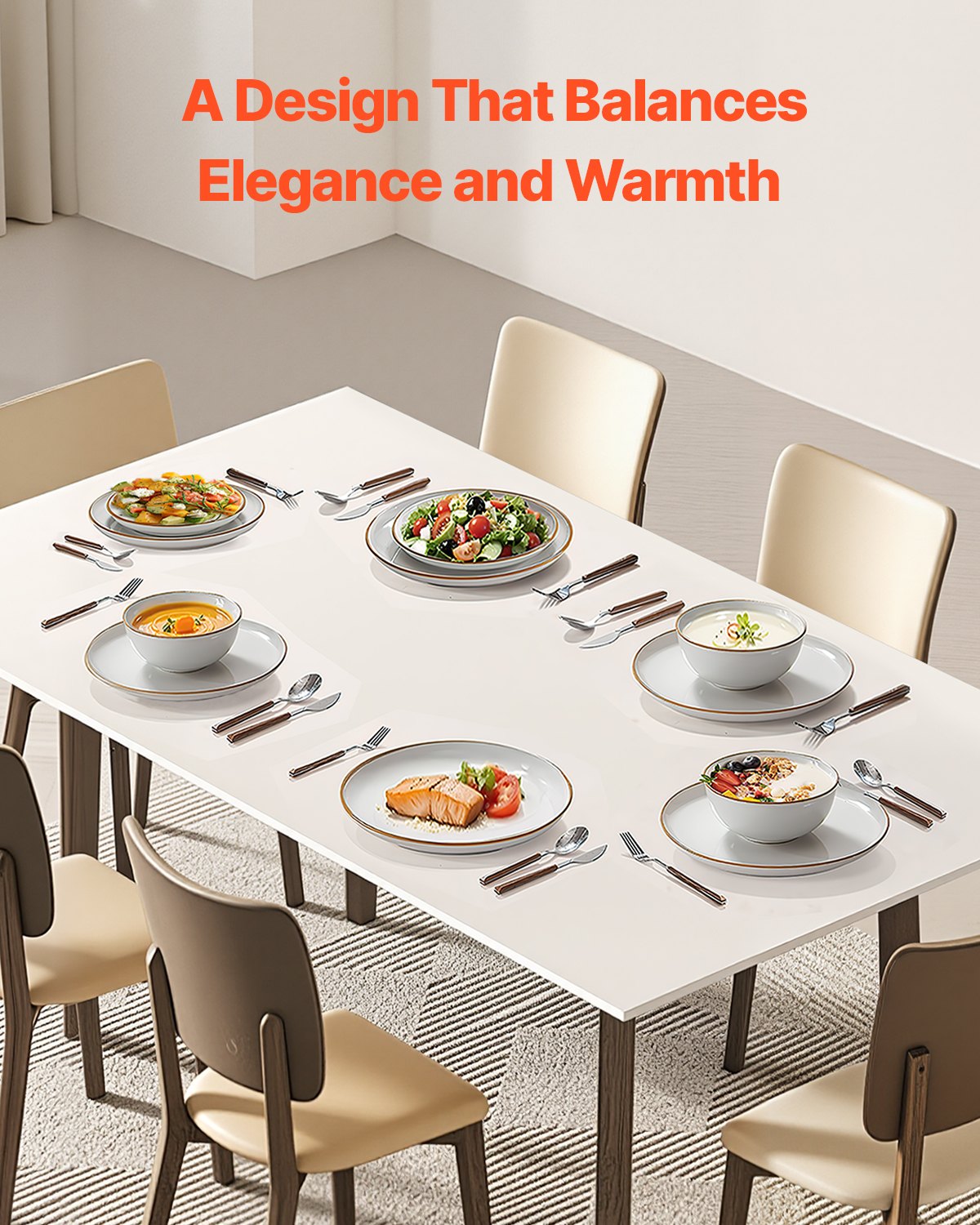 Outdoor Dining Sets: VEVOR 18 PCS Dinnerware Set Ceramic Plates and Bowls Sets Service for 6 White