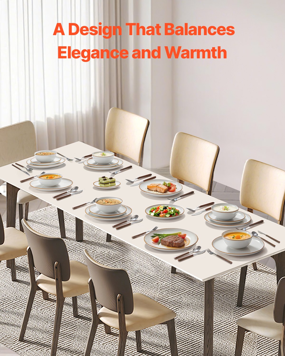 Outdoor Dining Sets: VEVOR 32 PCS Dinnerware Set Ceramic Plates and Bowls Sets Service for 8 White