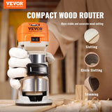 Chainsaws: VEVOR Wood Router, 1.25HP 800W, Compact Wood Trimmer Router Tool, 30000RPM Max Speed 6 Variable Speeds, with 1/4'' & 5/16'' Collets 12 PCs Milling Cutters Dust Hood, for Woodworking Slotting Trimming