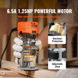 Chainsaws: VEVOR Wood Router, 1.25HP 800W, Compact Wood Trimmer Router Tool, 30000RPM Max Speed 6 Variable Speeds, with 1/4'' & 5/16'' Collets 12 PCs Milling Cutters Dust Hood, for Woodworking Slotting Trimming