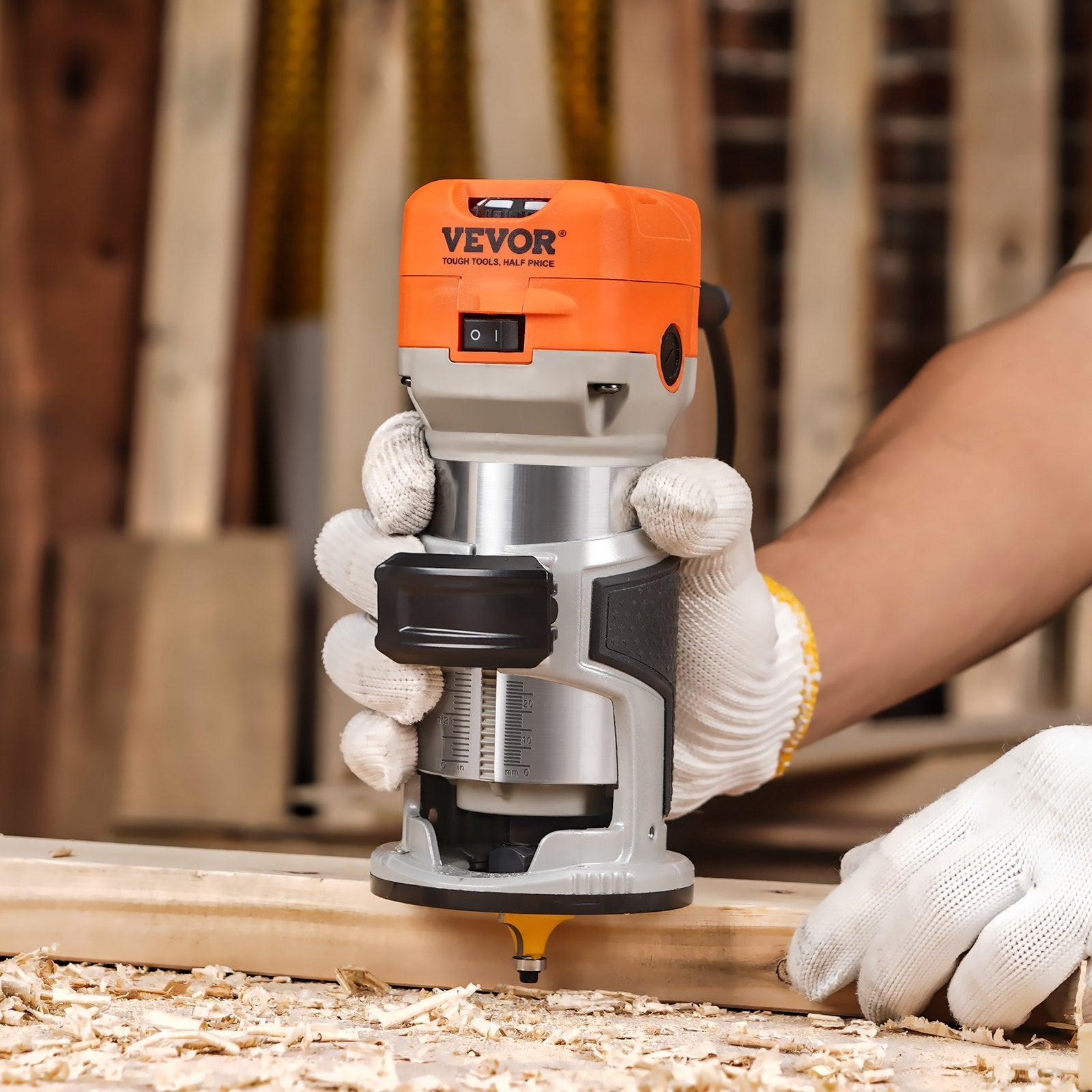Chainsaws: VEVOR Wood Router, 1.25HP 800W, Compact Wood Trimmer Router Tool, 30000RPM Max Speed 6 Variable Speeds, with 1/4'' & 5/16'' Collets 12 PCs Milling Cutters Dust Hood, for Woodworking Slotting Trimming