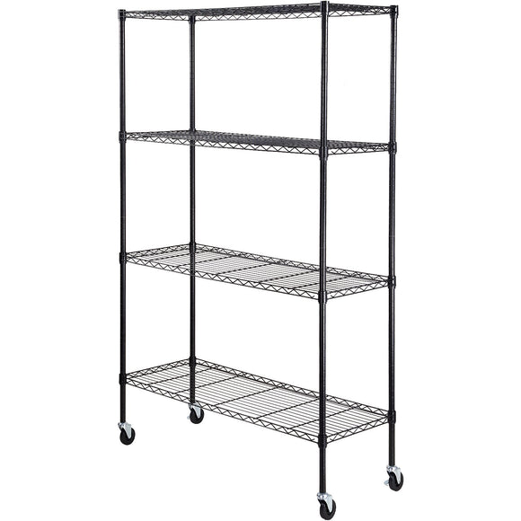 VEVOR Storage Shelving Unit with Wheels, 4-Tier Adjustable, 700 lbs Capacity, Heavy Duty Garage Shelves Metal Organizer Wire Rack, Black, 47.2