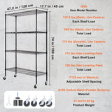 VEVOR Storage Shelving Unit with Wheels, 4-Tier Adjustable, 700 lbs Capacity, Heavy Duty Garage Shelves Metal Organizer Wire Rack, Black, 47.2" L x 17.7" W x 74" H for Kitchen Pantry Basement Bathroom