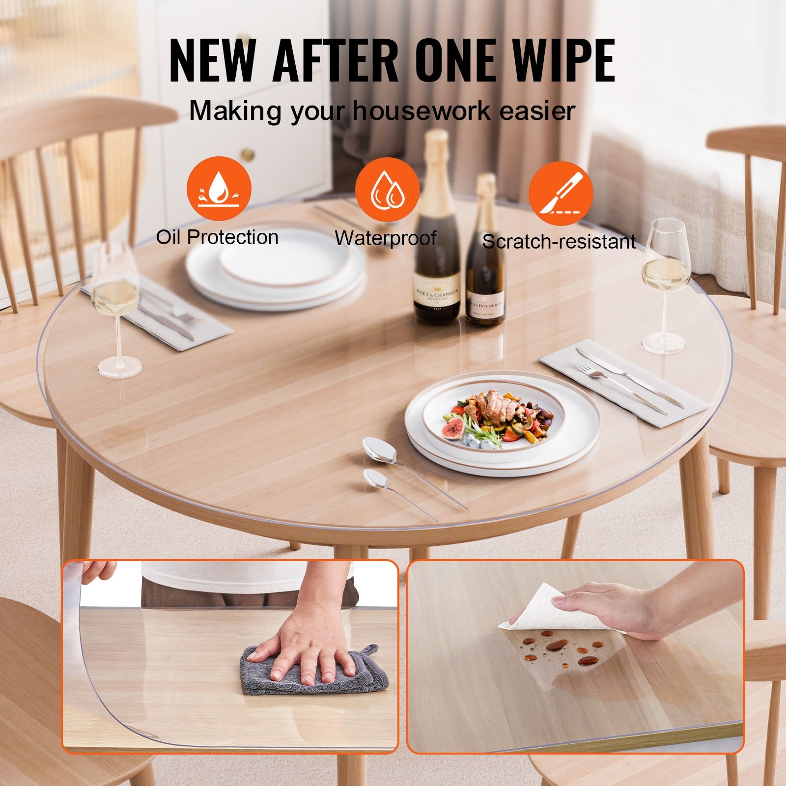 Audio Accessories: VEVOR Plastic Table Cover, 42 x 42 Inch 2.0 mm Thick Clear Table Protector, Round PVC Desk Mat, Waterproof & Easy Cleaning Desk Pad Tablecloth, for Office Dresser Dining Room Table Night Stand