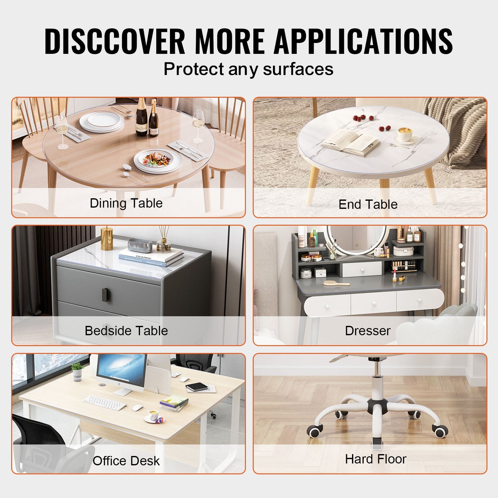 Audio Accessories: VEVOR Plastic Table Cover, 42 x 42 Inch 2.0 mm Thick Clear Table Protector, Round PVC Desk Mat, Waterproof & Easy Cleaning Desk Pad Tablecloth, for Office Dresser Dining Room Table Night Stand