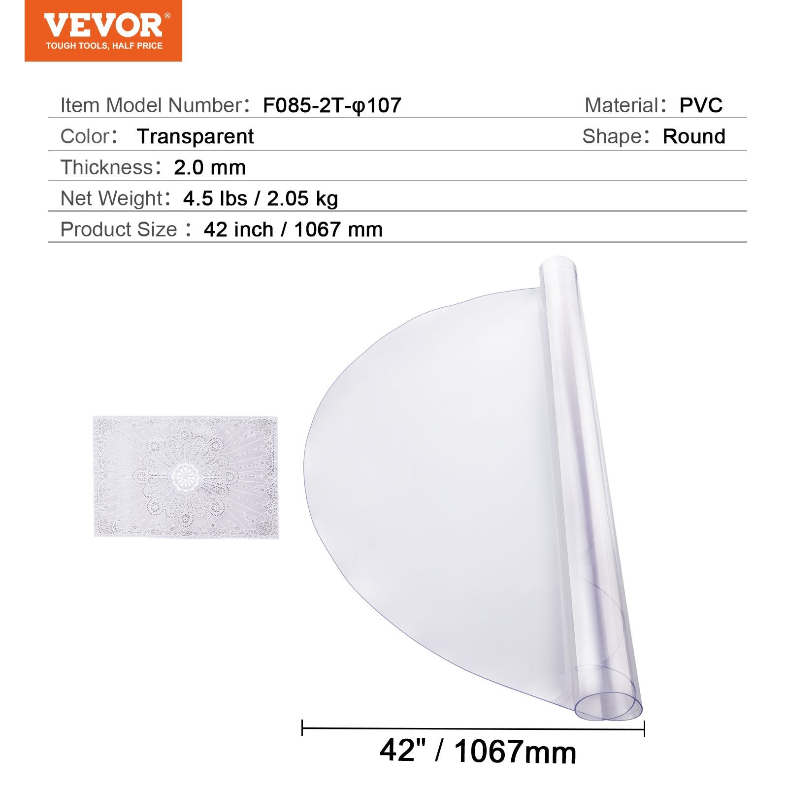 Audio Accessories: VEVOR Plastic Table Cover, 42 x 42 Inch 2.0 mm Thick Clear Table Protector, Round PVC Desk Mat, Waterproof & Easy Cleaning Desk Pad Tablecloth, for Office Dresser Dining Room Table Night Stand