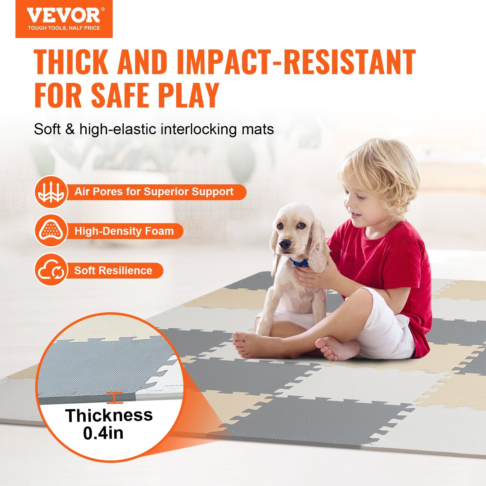 Ball Pits & Play Pens: VEVOR Kids Foam Puzzle Floor Playmat 0.4 in 36 Pcs Interlocking EVA Soft Tiles