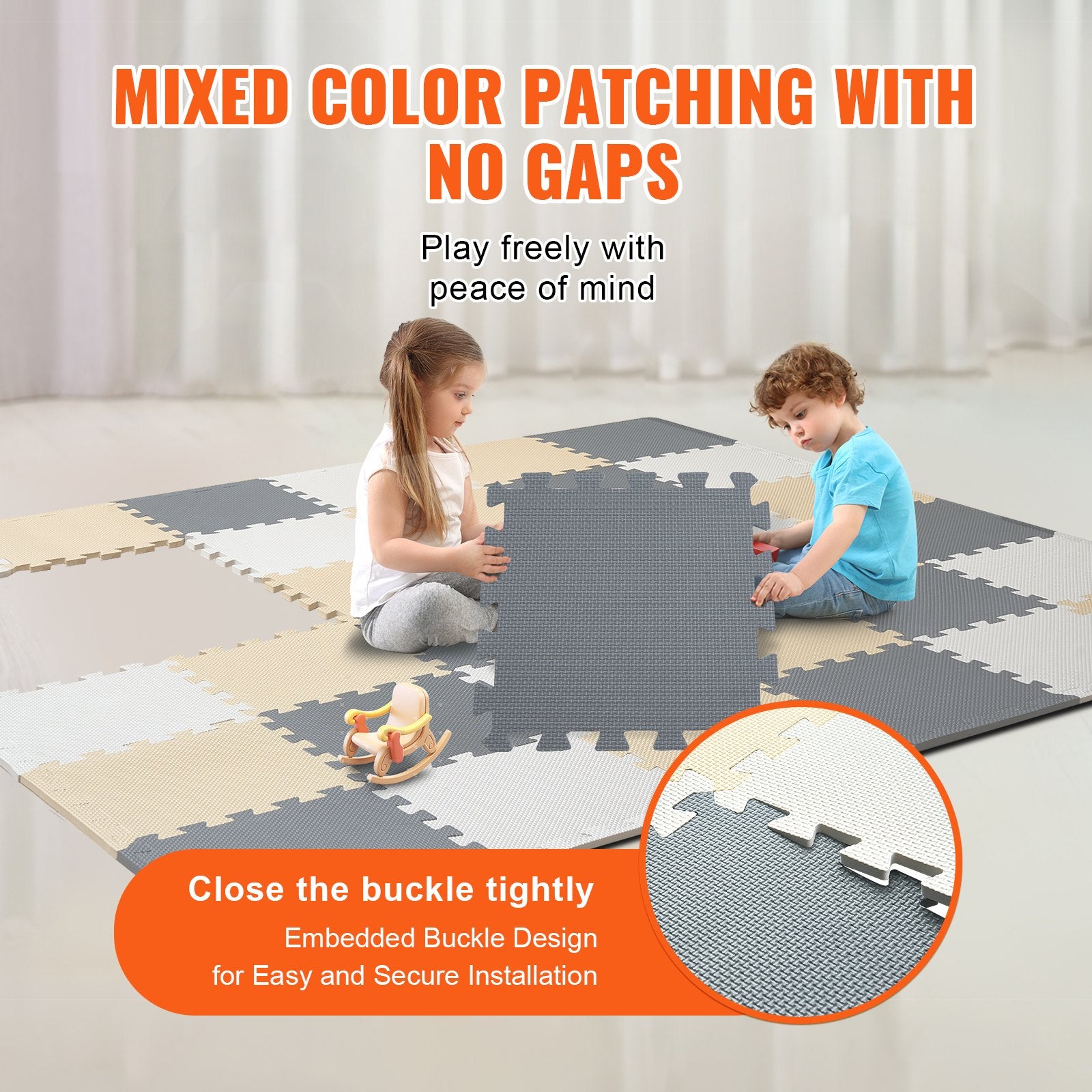 Ball Pits & Play Pens: VEVOR Kids Foam Puzzle Floor Playmat 0.4 in 36 Pcs Interlocking EVA Soft Tiles