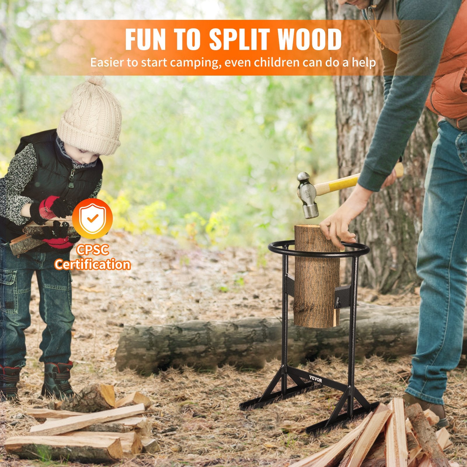Chainsaws: VEVOR Firewood Kindling Splitter, 9''x17'' XL Wood Splitter, Unique V-Shaped Finger-Safety Blade, Manual Log Splitter for Wood Splitting, Heavy Duty Strong Steel Structure & Stability, Log Splitter