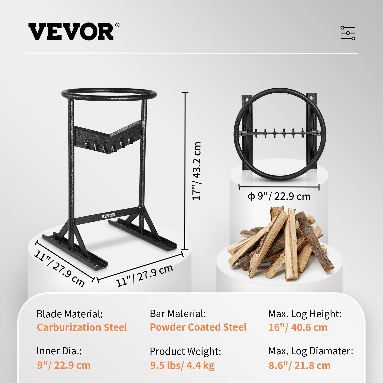 Chainsaws: VEVOR Firewood Kindling Splitter, 9''x17'' XL Wood Splitter, Unique V-Shaped Finger-Safety Blade, Manual Log Splitter for Wood Splitting, Heavy Duty Strong Steel Structure & Stability, Log Splitter