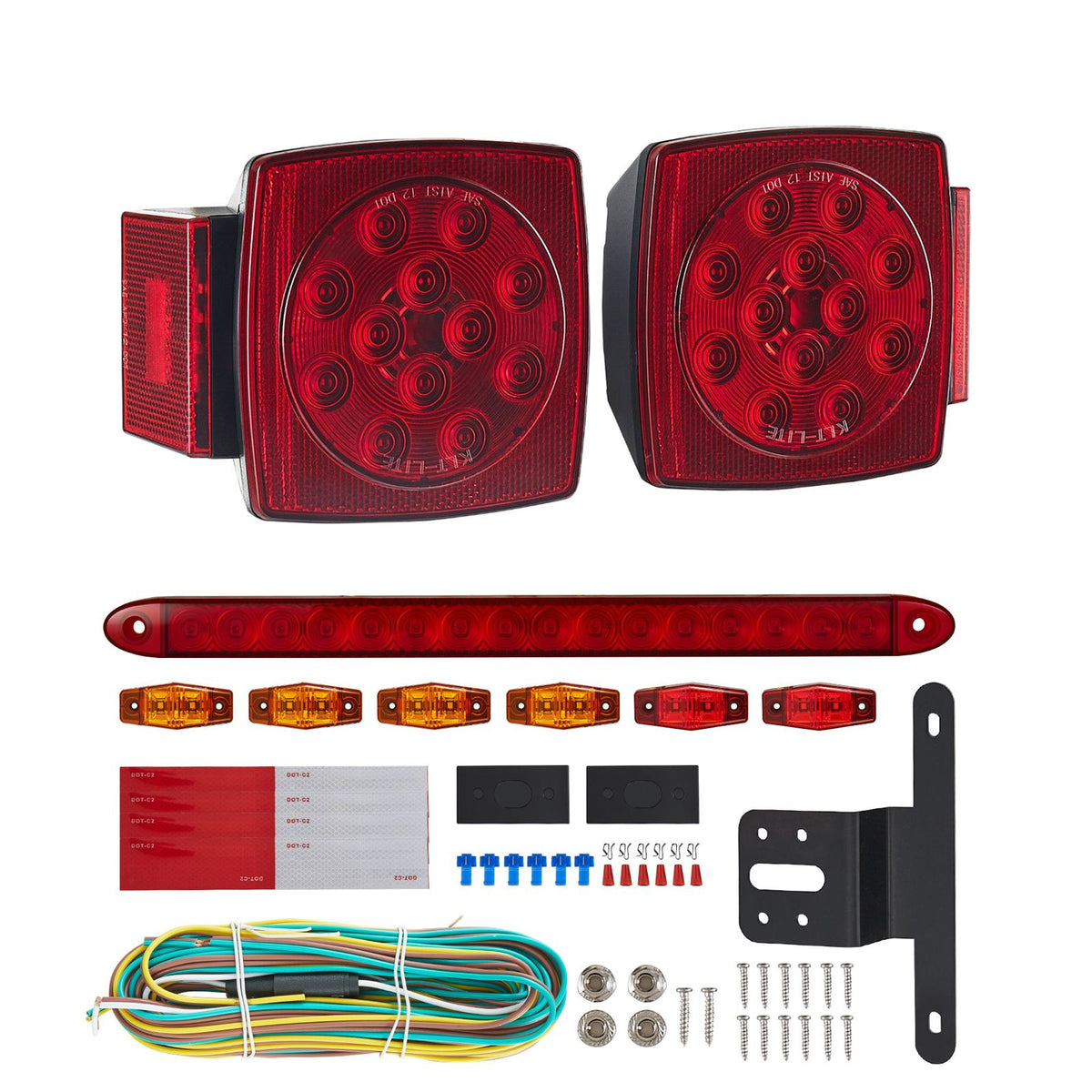 Trailer Lights, LED Trailer Tail Lights Kit with Stop Brake Turn Tail License Plate Clearance Lamp, Waterproof Tow Lighting Kit with Wiring Harness for Boat Truck Camper RV Snowmobile Caravan