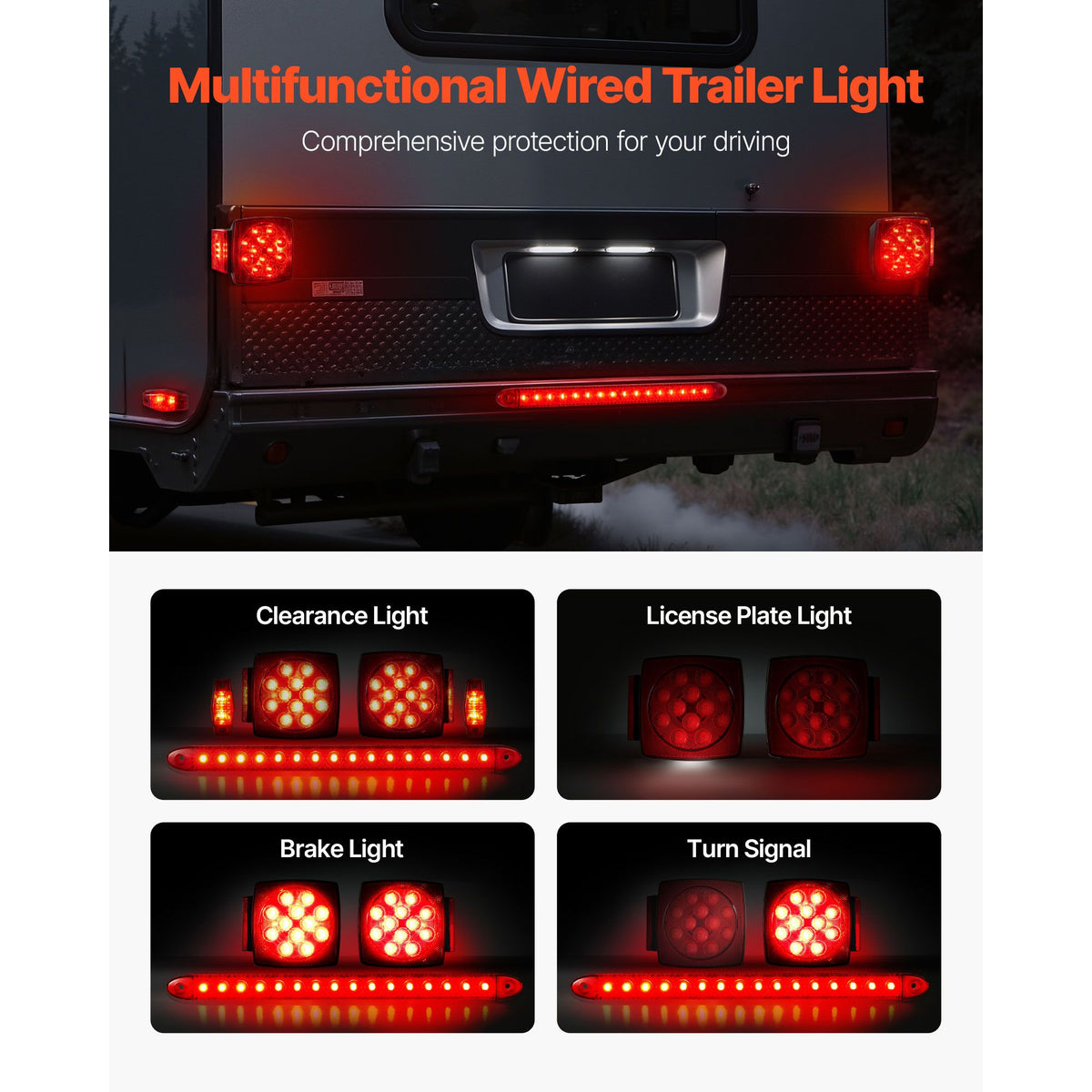 Trailer Lights, LED Trailer Tail Lights Kit with Stop Brake Turn Tail License Plate Clearance Lamp, Waterproof Tow Lighting Kit with Wiring Harness for Boat Truck Camper RV Snowmobile Caravan