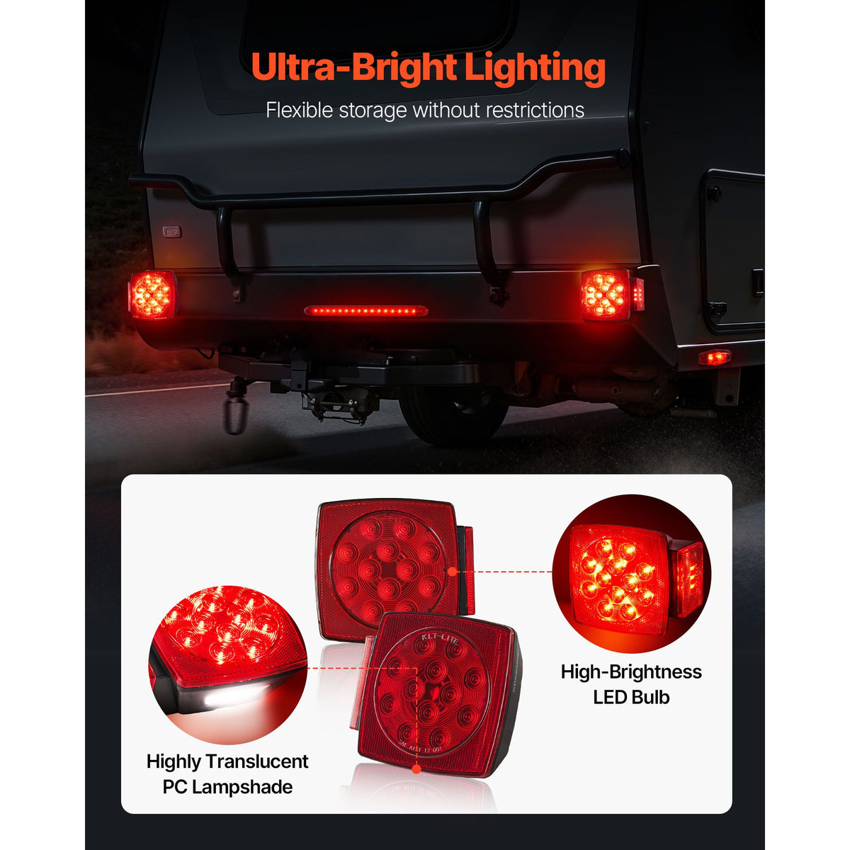 Trailer Lights, LED Trailer Tail Lights Kit with Stop Brake Turn Tail License Plate Clearance Lamp, Waterproof Tow Lighting Kit with Wiring Harness for Boat Truck Camper RV Snowmobile Caravan